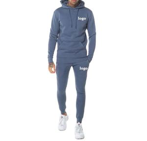 Ensemble de jogging décontracté pour homme avec logo personnalisé, comprenant un sweat à capuche uni et un pantalon, idéal pour l'hiver, avec poches, écologique, antibactérien et épais - Product Image 1