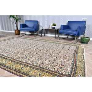 Alfombra Vintage de 6.4x9.1 pies, Alfombra Turca Grande, Alfombra con Puntos Amarillos y Azules - Product Image 3