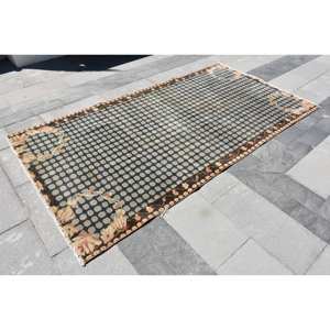 Classic <b>Black</b> Beige Patchwork Turkish <b>Rug</b> 4.3 X 8.2 ft Handmade Rectangular Wool Polyester Latex Backing for Living Room <b>Bedroom</b> - Product Image 3