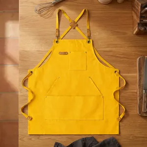 Pink Bib <b>Apron</b> Three Pockets 100% Cotton Canvas Eco-Friendly Machine Washable for Cooking Daily Use Simple Style Woven Fabric - Product Image 3