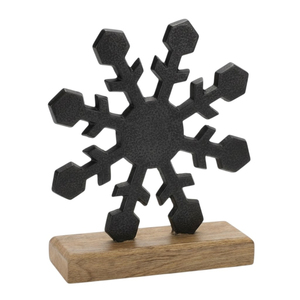Flocon de neige en fer de qualité supérieure sur base en bois, décoration de table de Noël classique en métal noir, accent au design élégant à un prix excellent - Product Image 1