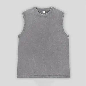 Venta al por mayor de ropa de marca personalizada Heavyweight 300 Gsm Plain Acid Men's T-Shirts Washed Out - Product Image 6