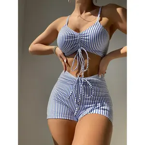 Conjunto de 2 Piezas: Bikini con Cierre Frontal y Cordón Ajustable, Sujetador Push-Up Talla XS con Logotipo Personalizado, Impresión Digital, Traje de Baño - Product Image 1
