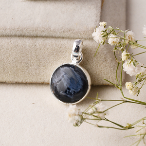 Pietersite naturelle forme ronde pierre précieuse 925 pendentif en argent Sterling Vintage plaqué argent pendentif à la mode pour unisexe - Product Image 1