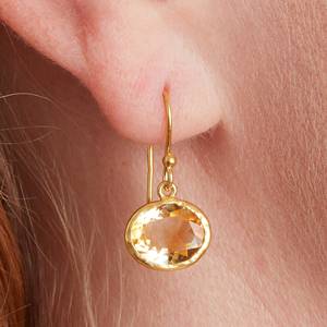 Designer Solid 925 Sterling Silver Dangle <b>Earrings</b> Pebble Shaped Natural <b>Citrine</b> Gold Plating Classic Wedding Party Jewelry - Product Image 4