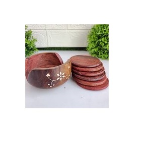 Acacia <b>Wood</b> <b>coaster</b> Decorative and with Metal Holder Stand Natural Wooden Drink <b>Coasters</b> for Kitchen Dining Table - Product Image 4