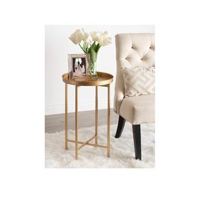 Table ronde en métal de haute qualité, support en métal fini doré brillant avec poignée centrale supérieure - Product Image 3