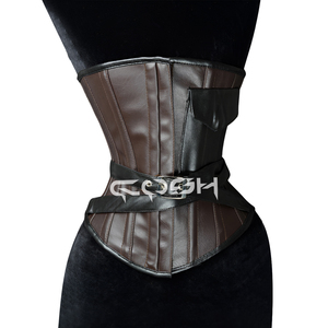 Corsé Steampunk Marrón de Primera Calidad con Correas de Cuero Sintético y Bolsillo Lateral - Product Image 3