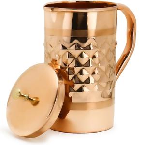 Vasos de cobre hechos a mano, jarras de 1,5 litros, jarras de agua beneficiosas Ayurveda con asas fáciles de llevar a la venta - Product Image 1