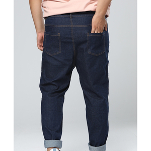 กางเกงยีนส์เอวสูงสีน้ำเงินเข้มสำหรับผู้ชายผ้ายืดทรงตรงเข้ารูปทรงพอดีตัวขนาดใหญ่พิเศษมี4กระเป๋ามียี่ห้อขนาดใหญ่พิเศษ - Product Image 4