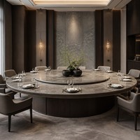 Table de banquet d'hôtel de luxe moderne, plateau en marbre, base en bois massif, mobilier d'hôtel durable pour 15-20 personnes, club privé