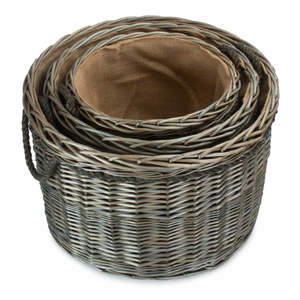 Red Hamper Antique Round <b>Wicker</b> <b>Basket</b> for <b>Logs</b>-Small/Medium/Large 3-Piece Set Elegant Storage Solution - Product Image 4