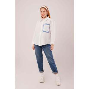 Camisa Casual de Algodón con Detalle de Bolsillo y Rayas Blancas para Mujer, Marca Lustrin, para Venta al Por Mayor - Elegante y Cómoda - Product Image 4
