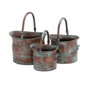 Ensemble décoratif de jardin antique de trois pots de jardinière galvanisés en métal avec poignées Pot debout de plante conçu attrayant - Product Image 1