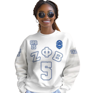 Zeta Phi เสื้อสเวตเชิ้ตผู้หญิงลายชมรมตัวอักษรกรีก1920สีฟ้าคอกลมปัก - Product Image 4