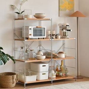 Étagère en métal en bois pour la maison garde-manger étagère alimentaire support de four à micro-ondes au sol support de <span class=keywords><strong>boulanger</strong></span> supports de casseroles de cuisine - Product Image 1