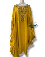 Abaya Kaftan de soirée modeste AWAIS HOUSE en velours uni non tissé, écologique, longueur ras du sol, coupe trapèze, ornée de perles pour femme