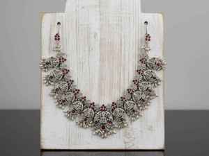 Designer Oxidised Silver Fancy Temple Jewellery Short Necklace <b>Set</b> Elegant Traditional <b>Indian</b> Ethnic <b>Jewelry</b> for Women - Product Image 6