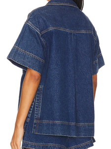 ชุดยีนส์ขาสั้นพร้อมปกเสื้อและกระโปรงห่อชุดวอร์ม2ชิ้นสำหรับ2026ผู้หญิงโลโก้ตามสั่งในฤดูร้อน - Product Image 3