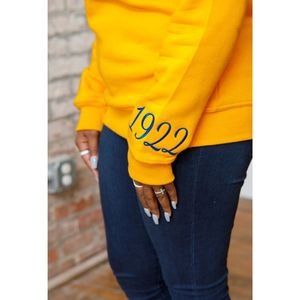 HBCU SGRho Chenille Sudadera Bordada Royal Gold Sorority Inspirado College Apparel Classic Crewneck Pullover - Product Image 3