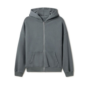 100% coton hommes décontracté couleur unie sweats à capuche entraînement sweat à manches longues à capuche fermeture éclair pull poche sweats à capuche pour homme - Product Image 5