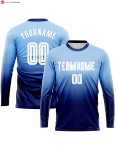 Custom <b>Light</b> Blue White-Navy Heat-Transfer Printed 100% Polyester Quick Dry All Seasons Long Sleeve Fade Fashion Soccer Uniform - Product Image 2