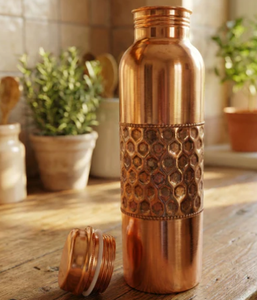 ACUBE INDUSTRIES Set 1 Hammered Copper <b>Bottle</b> 1000ml Capacity High Thermal Insulation Performance Lid Handgrip Direct <b>Drinking</b> - Product Image 4
