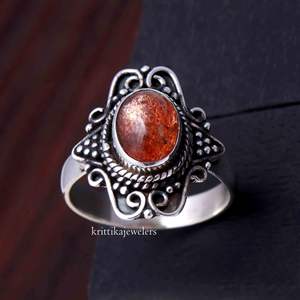 Wholesale 925 Sterling Silver Handmade <b>Statement</b> <b>Ring</b> New Design Natural Sunstone Engagement/Party <b>Ring</b> <b>for</b> <b>Women</b> Oval Cut - Product Image 3