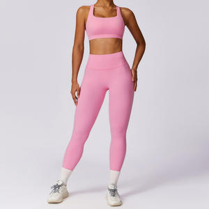 Femme Fitness Conjuntos Custom Short Plus Size New Women Two Piece 2 Pant Sport Cheap Legging Womens Logo High Yoga Set - Product Image 5