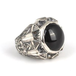 925 Sterling <b>Silver</b> Men's Ring with Radiant Cut Round Onyx and Agate Geometric <b>Pen</b> Design for Everyday Wear - Product Image 4
