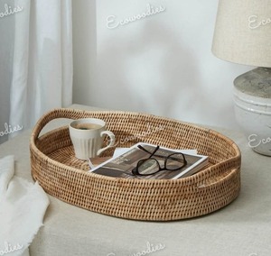 Bandeja de servicio de ratán ovalada hecha a mano, Plato decorativo, bandeja de ratán, bandeja de comida de bambú para cocina, regalo de inauguración de la casa - Product Image 5