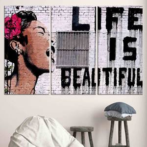 Toile imprimée : Art mural abstrait « La vie est belle » de Banksy, lot de 3 toiles - Product Image 1