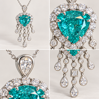 Bague pendentif en Paraiba cultivée en laboratoire, or 14 carats, pierre cœur bleu-vert, franges, certificat IGI, luxe, commémorative, marque privée, vente en gros