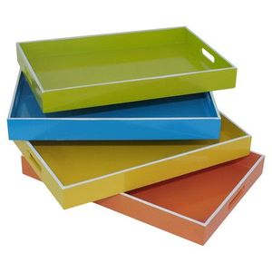 Bandejas de servir cuadradas de madera MDF pintadas de colores con asas recortadas, bandejas decorativas para el hogar, hotel, escritorio, organizador, exhibidores - Product Image 2