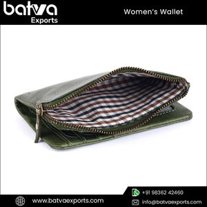 High Quality Vintage Women's <b>RFID</b> Blocking <b>Wallet</b> Full Grain Oil Pull Genuine Leather with Long Zipper Exclusive Range Polyester - Product Image 4