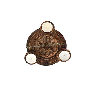 Gran oferta de alta calidad, portavelas de luz de té de madera de Triple Luna, placa de Altar redonda hecha a mano para brujería, Wiccan Tarot - Product Image 6