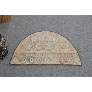 พรมขนสัตว์ตุรกีสีเบจ2.5 x 1.5ft วินเทจทำด้วยมือพื้นที่ขนาดใหญ่รูปสี่เหลี่ยมผืนผ้าสไตล์ทาบริซน้ำยางนามธรรมสำหรับโถงทางเดินของห้องวัยรุ่น - Product Image 1