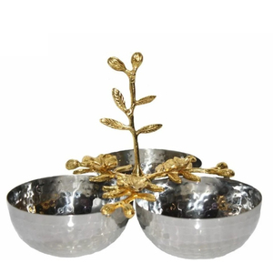 Bol de service en laiton artisanal de luxe avec support en feuilles d'or, ensemble de bols à collation décoratifs en métal pour la salle à manger et les cadeaux - Product Image 2