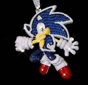 Bling Hip-Hop Sonic The Hedgehog colgante Iced Out Bold Bling CZ piedras dibujos animados Streetwear joyería para hombres y mujeres rapero regalos - Product Image 1