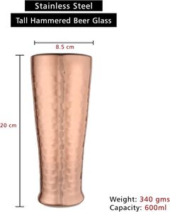 Vaso alto de acero inoxidable martillado, barra de Metal, accesorios para bebidas, diseño moderno ecológico para servir cerveza - Product Image 2