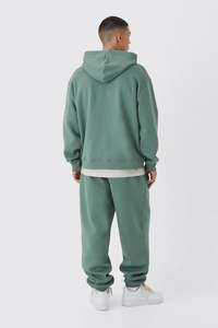 Ensemble sweat à capuche épais en molleton et pantalon de jogging évasé à jambe large, de haute qualité, couleur unie, par Ako - Product Image 4