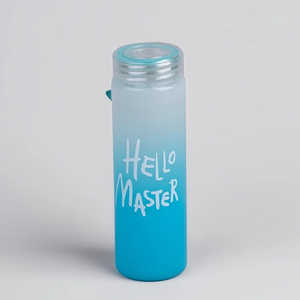 Botella de Agua de Vidrio Azul Cielo Premium Hello Master con Impresión de Letras - Regalo Ideal para Viajes - Product Image 3