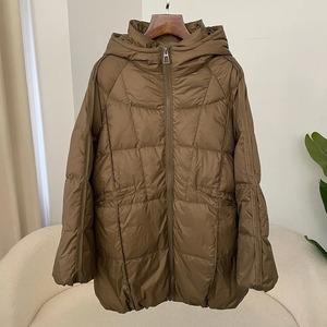Chaqueta de pato marrón oscuro para mujer, Abrigo acolchado de gran tamaño cálido con cuello levantado, prendas de vestir exteriores de talla grande, accesorio de bolsillo de invierno estampado de nailon - Product Image 4