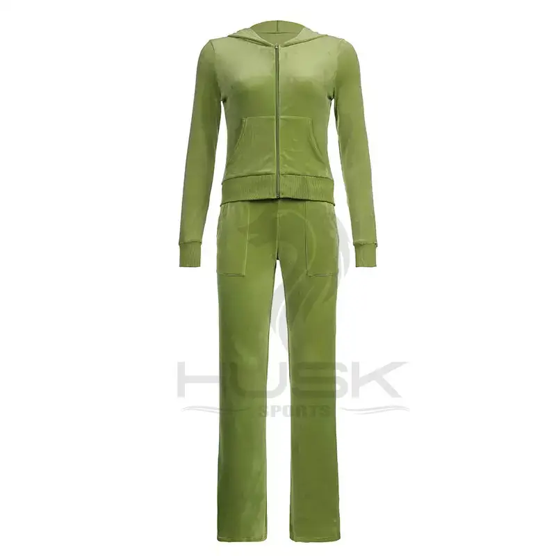 Custom Velour Lady Tracksuit For Women Crop Top Hoodie Zipper Track Suit Tracksuit Sweatsuit Set
