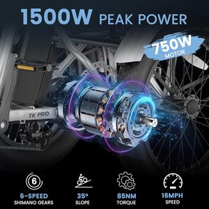 จักรยานสามล้อไฟฟ้าสำหรับผู้ใหญ่จักรยานสามล้อ TK Pro 500W/750W 48V 20 "พับได้กำลังไฟสูงสุด1100W จักรยานไฟฟ้า3ล้อ - Product Image 2