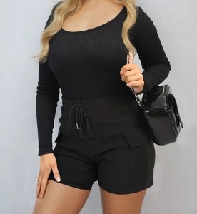 2025 mode élégant femmes Shorts couleur unie femmes Shorts Slim Fit fête porter des vêtements de tous les jours couleur noire avec poches Fitness - Product Image 4
