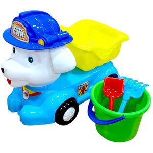Puppy Dump Truck <b>Plastic</b> Beach Toy Set with Bucket Shovel and Rake <b>Mesh</b> Bag Packaging - Product Image 1