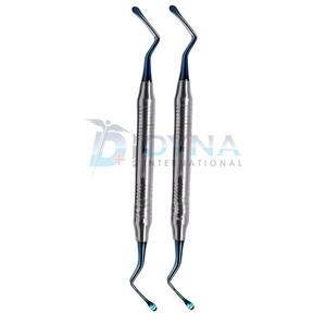 Juego de curetas Lucas de clase I de alta calidad, 2 puntas recubiertas de titanio, instrumentos quirúrgicos dentales dentados, Manual aprobado por CE - Product Image 1