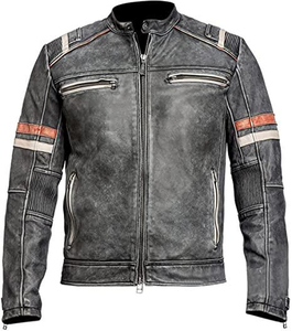 Personalizado Biker Zip-Up Cafe Racer Slim Fit Chaqueta de piel de oveja genuina Invierno Stand Collar Motociclistas Lana - Product Image 1