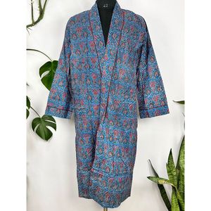 Robe de chambre décontractée pour homme, en coton et soie, style kimono, avec motif floral persan imprimé à la main, douce et confortable, par [Nom de la marque] - Product Image 3